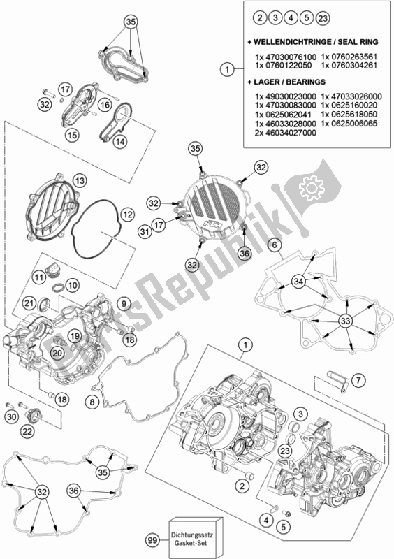 All parts for the Engine Case of the KTM 85 SX 19/ 16 2018