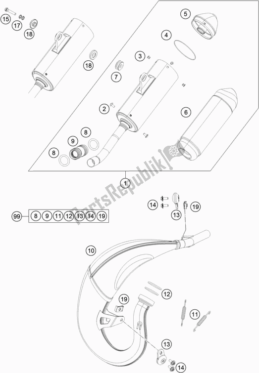 Alle onderdelen voor de Uitlaatsysteem van de KTM 85 SX 19/ 16 2018