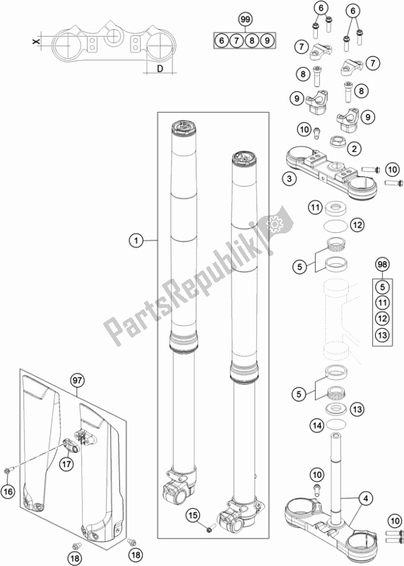 Alle onderdelen voor de Voorvork, Drievoudige Klem van de KTM 85 SX 19/ 16 2018