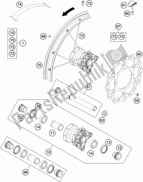 Alle onderdelen voor de Voorwiel van de KTM 85 SX 19/ 16 2018