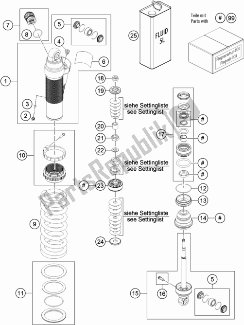 Todas las partes para Amortiguador Desmontado de KTM 85 SX 19/ 16 2018