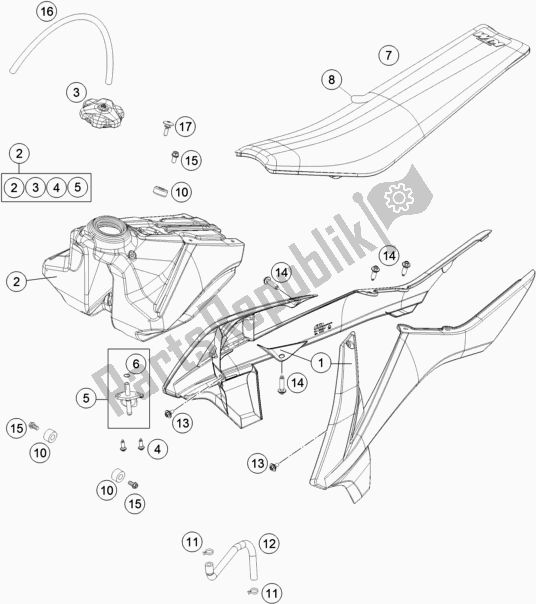 Alle onderdelen voor de Tank, Stoel, Deksel van de KTM 85 SX 19/ 16 2018