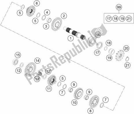 Alle onderdelen voor de Transmissie Ii - Secundaire As van de KTM 85 SX 19/ 16 2018