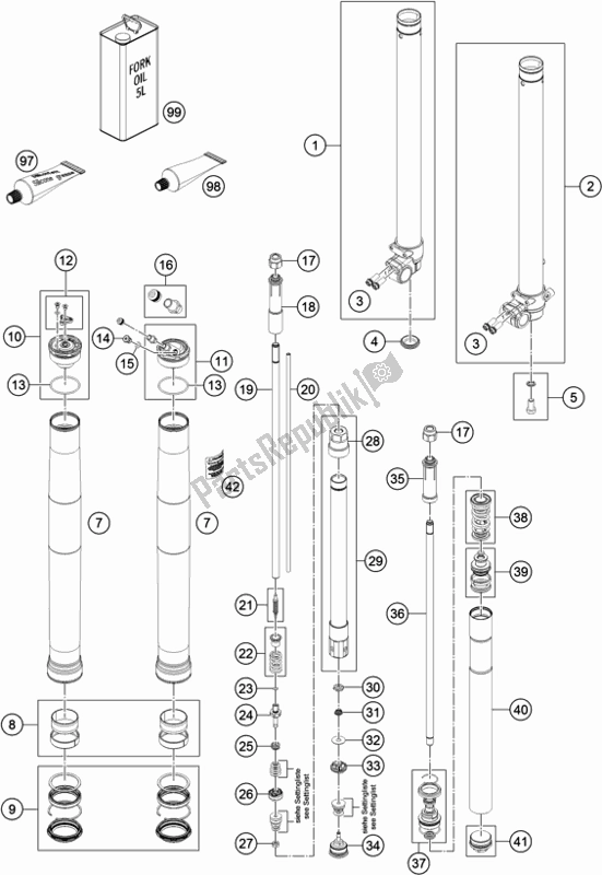 Todas as partes de Garfo Dianteiro Desmontado do KTM 85 SX 19/ 16 2019