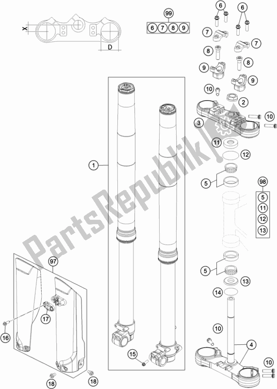 Toutes les pièces pour le Fourche Avant, Triple Serrage du KTM 85 SX 19/ 16 2019