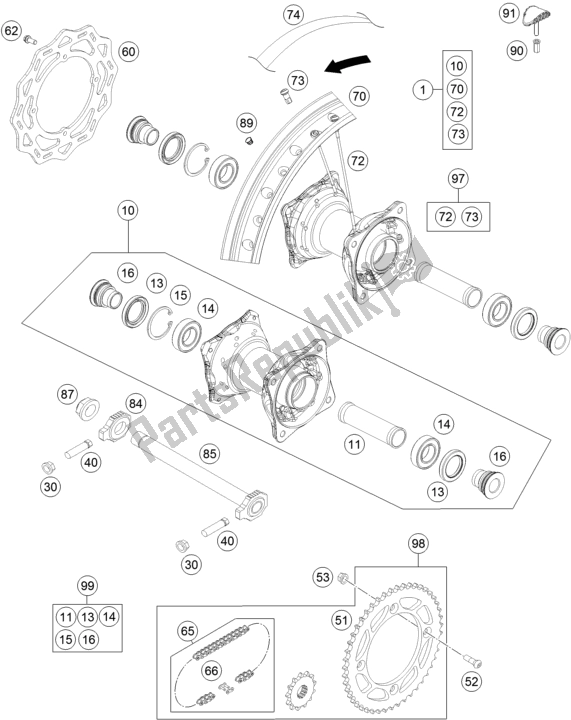 All parts for the Rear Wheel of the KTM 85 SX 19/ 16 2019