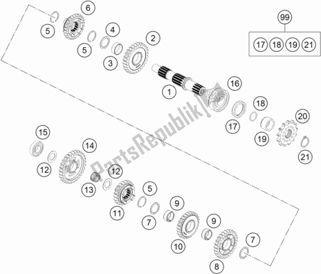 Toutes les pièces pour le Transmission Ii - Arbre Intermédiaire du KTM 85 SX 19/ 16 2019