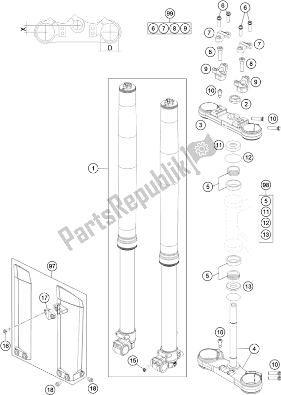 Todas as partes de Garfo Dianteiro, Braçadeira Tripla do KTM 85 SX 19/ 16 EU 2017