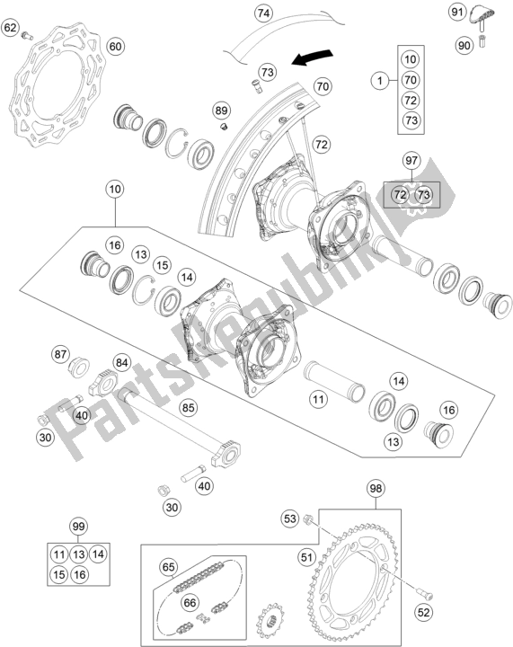 Todas las partes para Rueda Trasera de KTM 85 SX 19/ 16 EU 2017