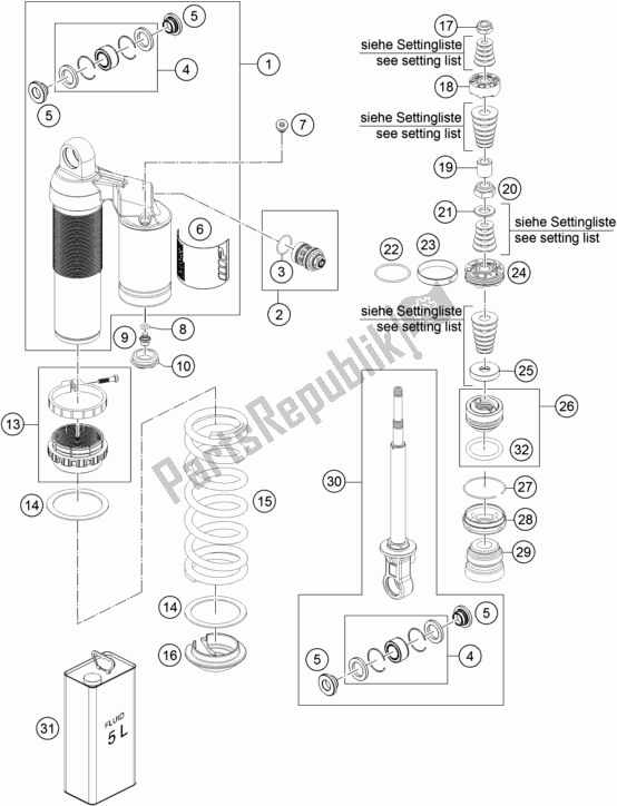 All parts for the Shock Absorber Disassembled of the KTM 85 SX 19/ 16 EU 2017