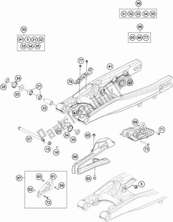All parts for the Swing Arm of the KTM 85 SX 19/ 16 EU 2017