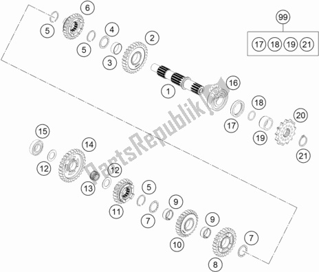 Todas as partes de Transmissão Ii - Contraeixo do KTM 85 SX 19/ 16 EU 2018