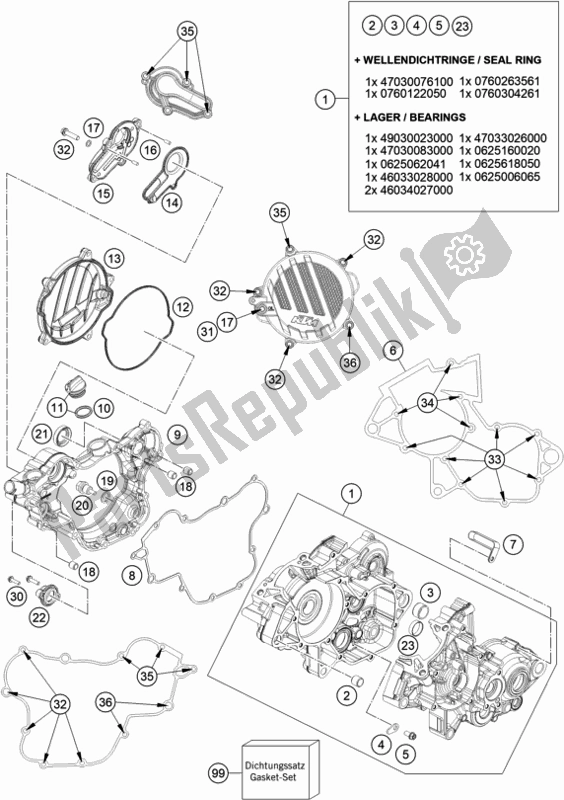All parts for the Engine Case of the KTM 85 SX 19/ 16 EU 2019