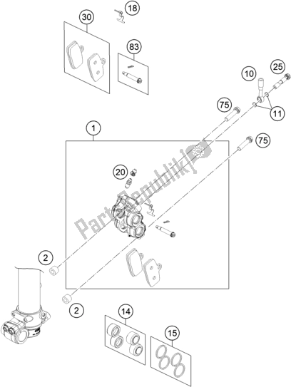 All parts for the Front Brake Caliper of the KTM 85 SX 19/ 16 EU 2019