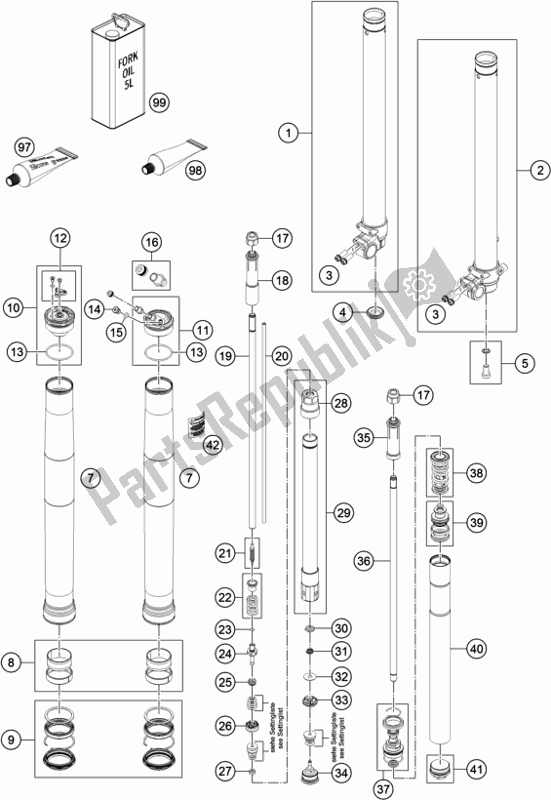 Toutes les pièces pour le Fourche Avant Démontée du KTM 85 SX 19/ 16 EU 2019