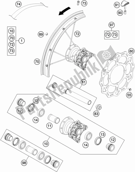 All parts for the Front Wheel of the KTM 85 SX 19/ 16 EU 2019