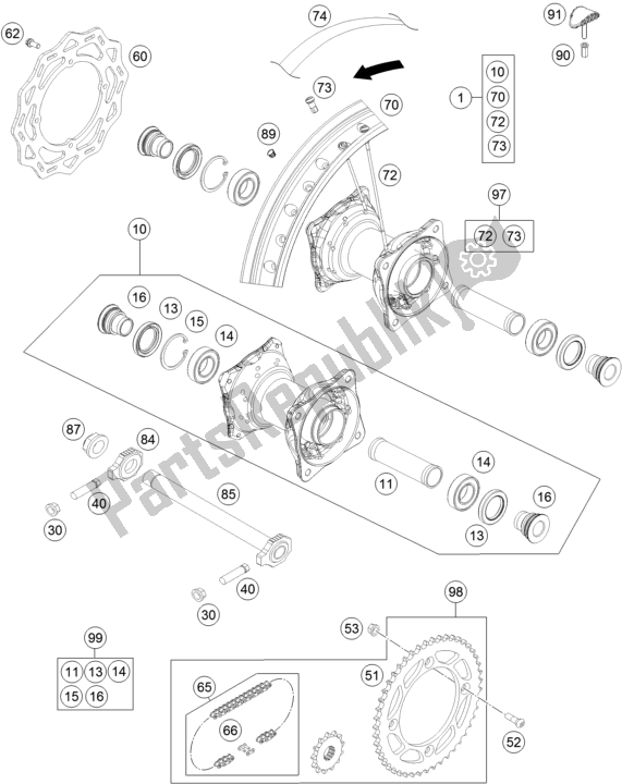 All parts for the Rear Wheel of the KTM 85 SX 19/ 16 EU 2019