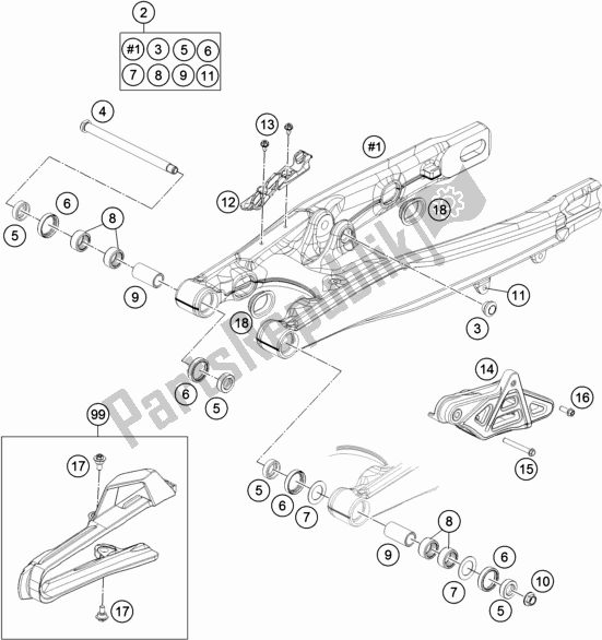 Alle onderdelen voor de Zwenkarm van de KTM 85 SX 19/ 16 EU 2019