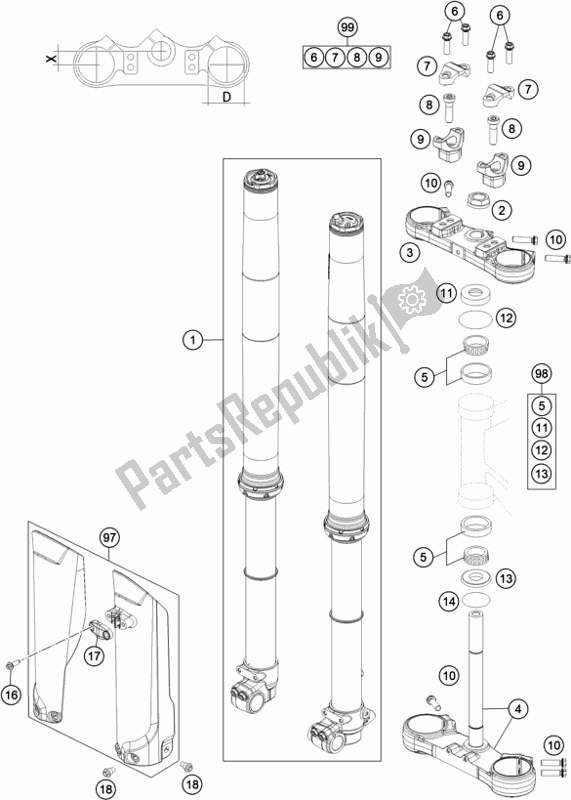 All parts for the Front Fork, Triple Clamp of the KTM 85 SX 19/ 16 EU 2020