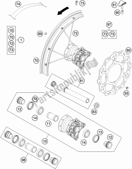 All parts for the Front Wheel of the KTM 85 SX 19/ 16 EU 2020