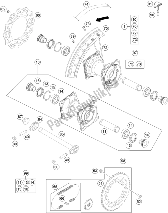 Todas las partes para Rueda Trasera de KTM 85 SX 19/ 16 EU 2020