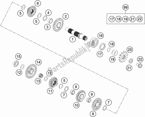 Toutes les pièces pour le Transmission Ii - Arbre Intermédiaire du KTM 85 SX 19/ 16 EU 2020