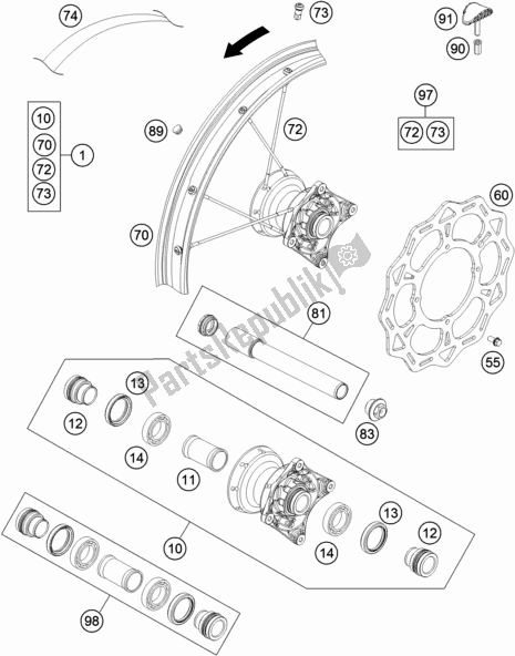 Toutes les pièces pour le Roue Avant du KTM 85 SX 19/ 16 EU 2021