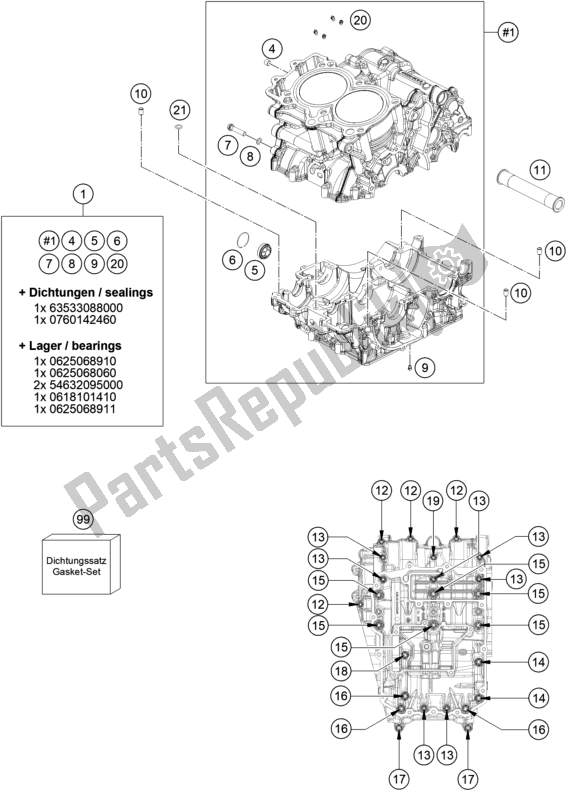 All parts for the Engine Case of the KTM 890 Adventure,black EU 2021