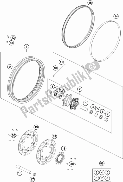 All parts for the Front Wheel of the KTM 890 Adventure,black EU 2021