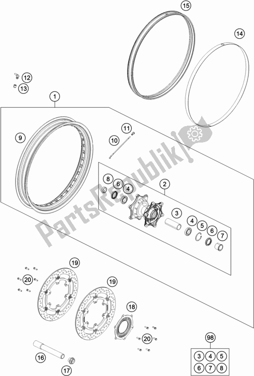 All parts for the Front Wheel of the KTM 890 Adventure,black EU 2021