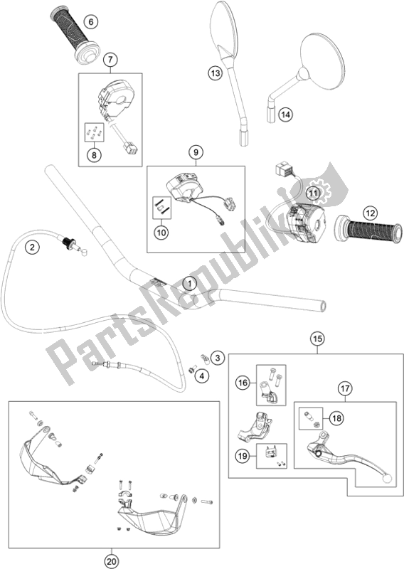 All parts for the Handlebar, Controls of the KTM 890 Adventure,black EU 2021