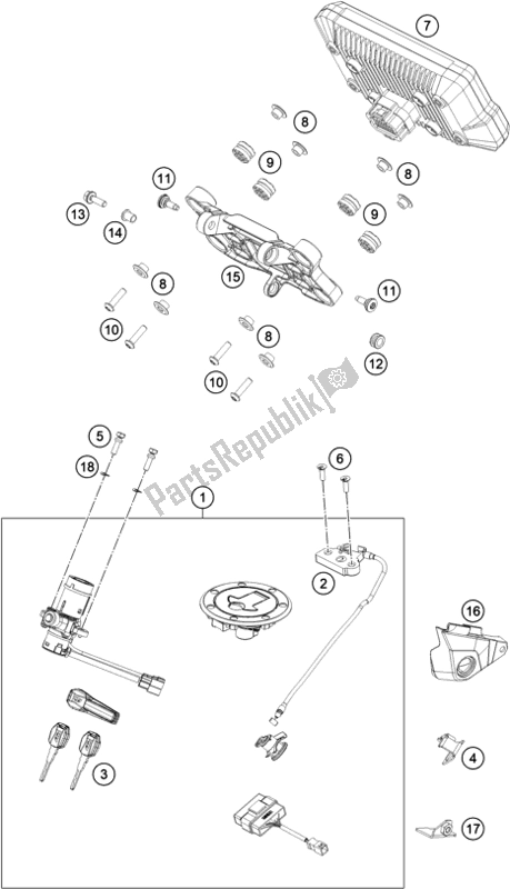 All parts for the Instruments / Lock System of the KTM 890 Adventure,black EU 2021