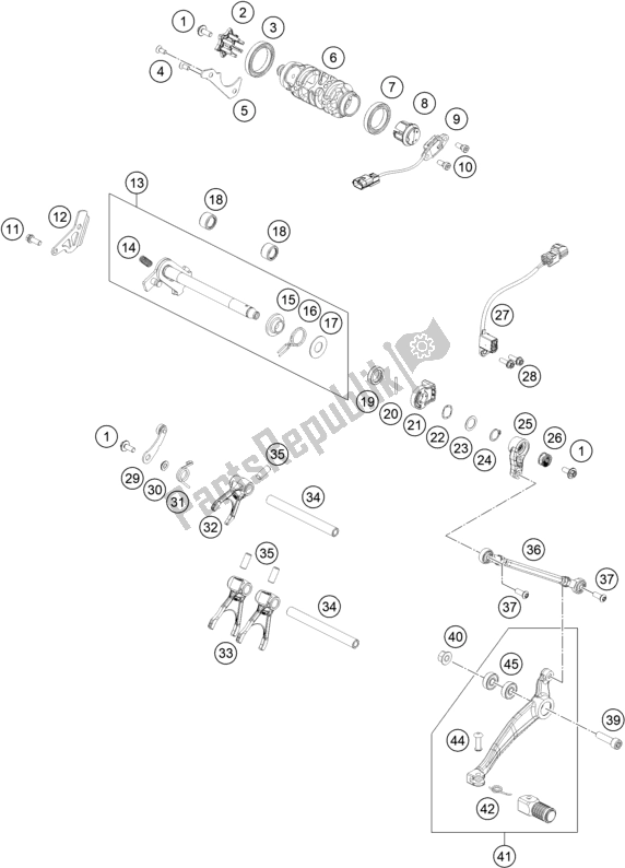 All parts for the Shifting Mechanism of the KTM 890 Adventure,black EU 2021