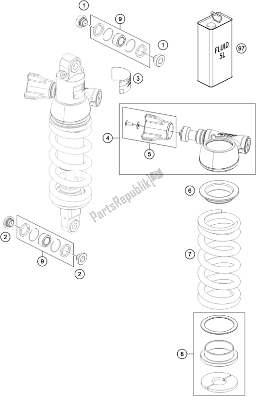 All parts for the Shock Absorber Disassembled of the KTM 890 Adventure,black EU 2021