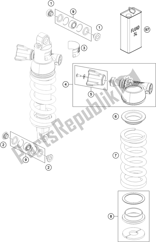 All parts for the Shock Absorber Disassembled of the KTM 890 Adventure,black EU 2021