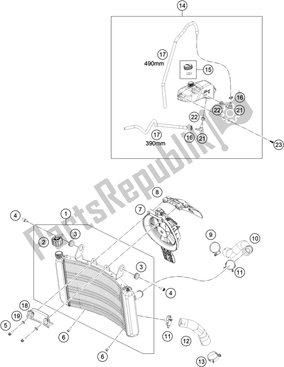 All parts for the Cooling System of the KTM 890 Adventure,black US 2021