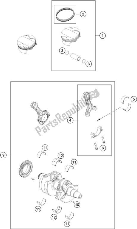 Tutte le parti per il Albero Motore, Pistone del KTM 890 Adventure,black US 2021