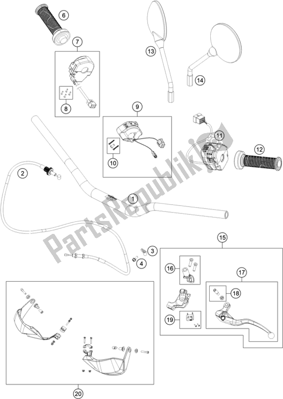 Todas las partes para Manillar, Controles de KTM 890 Adventure,black US 2021