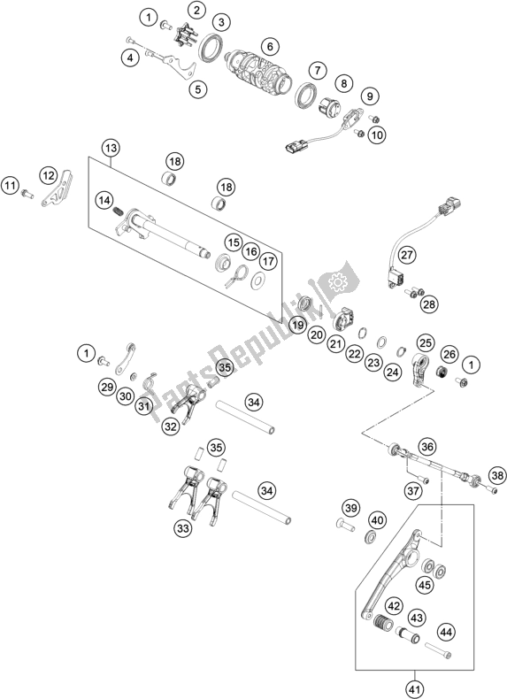 All parts for the Shifting Mechanism of the KTM 890 Adventure,black US 2021