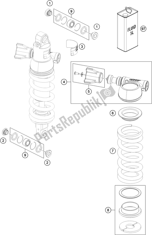 All parts for the Shock Absorber Disassembled of the KTM 890 Adventure,black US 2021
