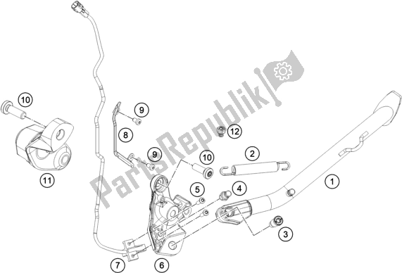 Alle onderdelen voor de Zij- / Middenstandaard van de KTM 890 Adventure,black US 2021