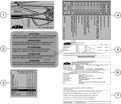 Todas as partes de Technic Information Sticker do KTM 890 Adventure,black US 2021