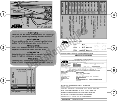 Todas as partes de Technic Information Sticker do KTM 890 Adventure,black US 2021