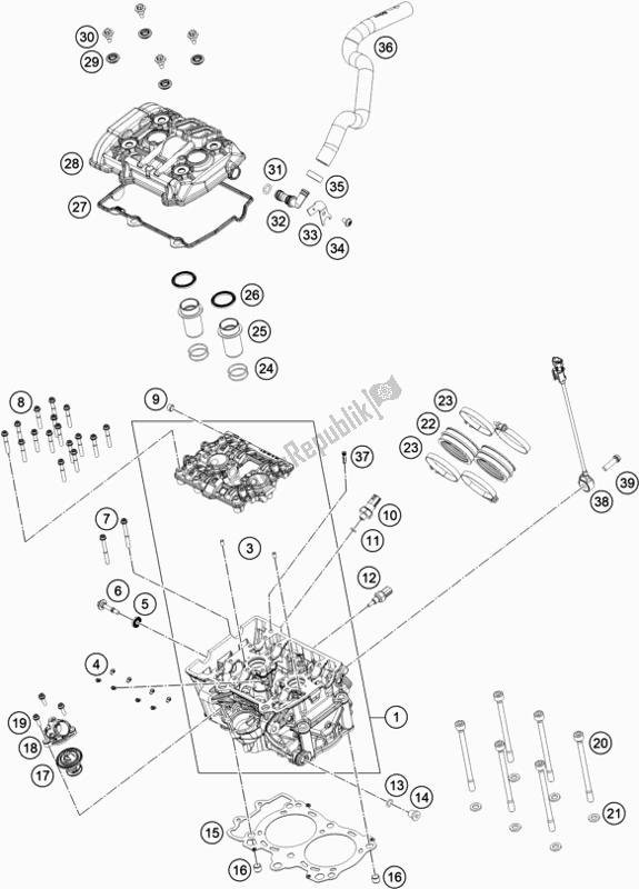 All parts for the Cylinder Head of the KTM 890 Adventure,orange EU 2021