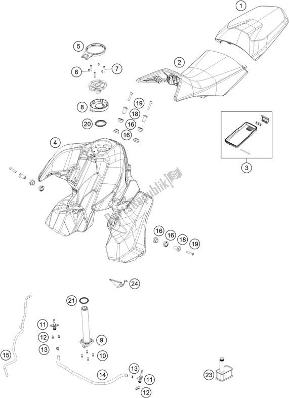 All parts for the Tank, Seat of the KTM 890 Adventure,orange EU 2021