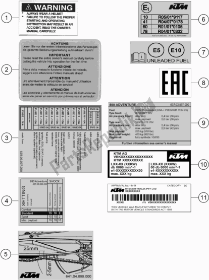 All parts for the Technic Information Sticker of the KTM 890 Adventure,orange EU 2021