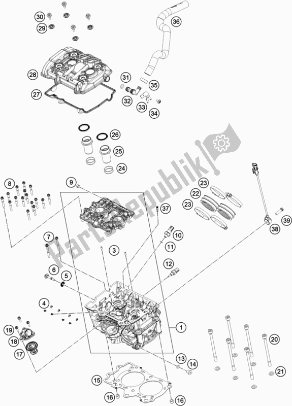 All parts for the Cylinder Head of the KTM 890 Adventure,orange US 2021