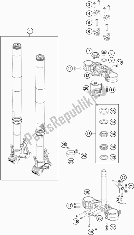 All parts for the Front Fork, Triple Clamp of the KTM 890 Adventure,orange US 2021