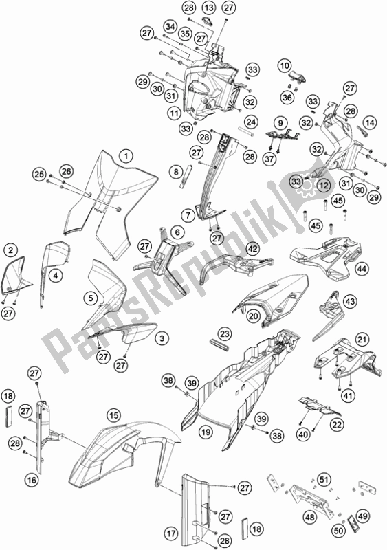 Todas as partes de Máscara, Pára-lamas do KTM 890 Adventure,orange US 2021
