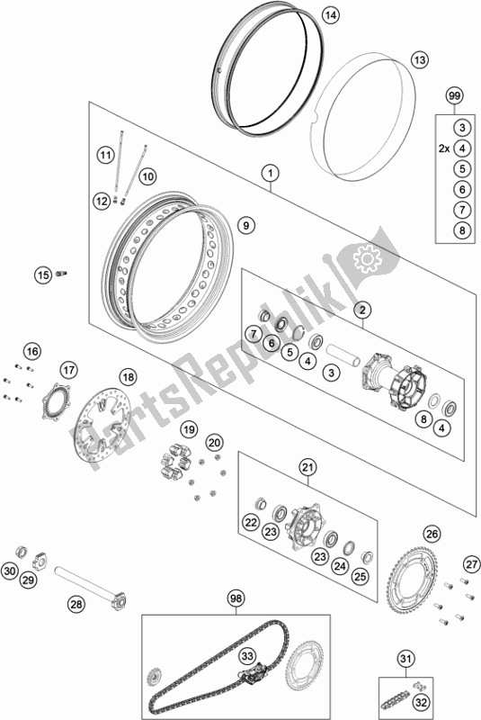 All parts for the Rear Wheel of the KTM 890 Adventure,orange US 2021